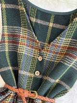 Autumn Winter Plaid Woolen Dress Women Vintage V Neck Sleeveless Long Dress With Belt Streetwear Sundress - Lootquake
