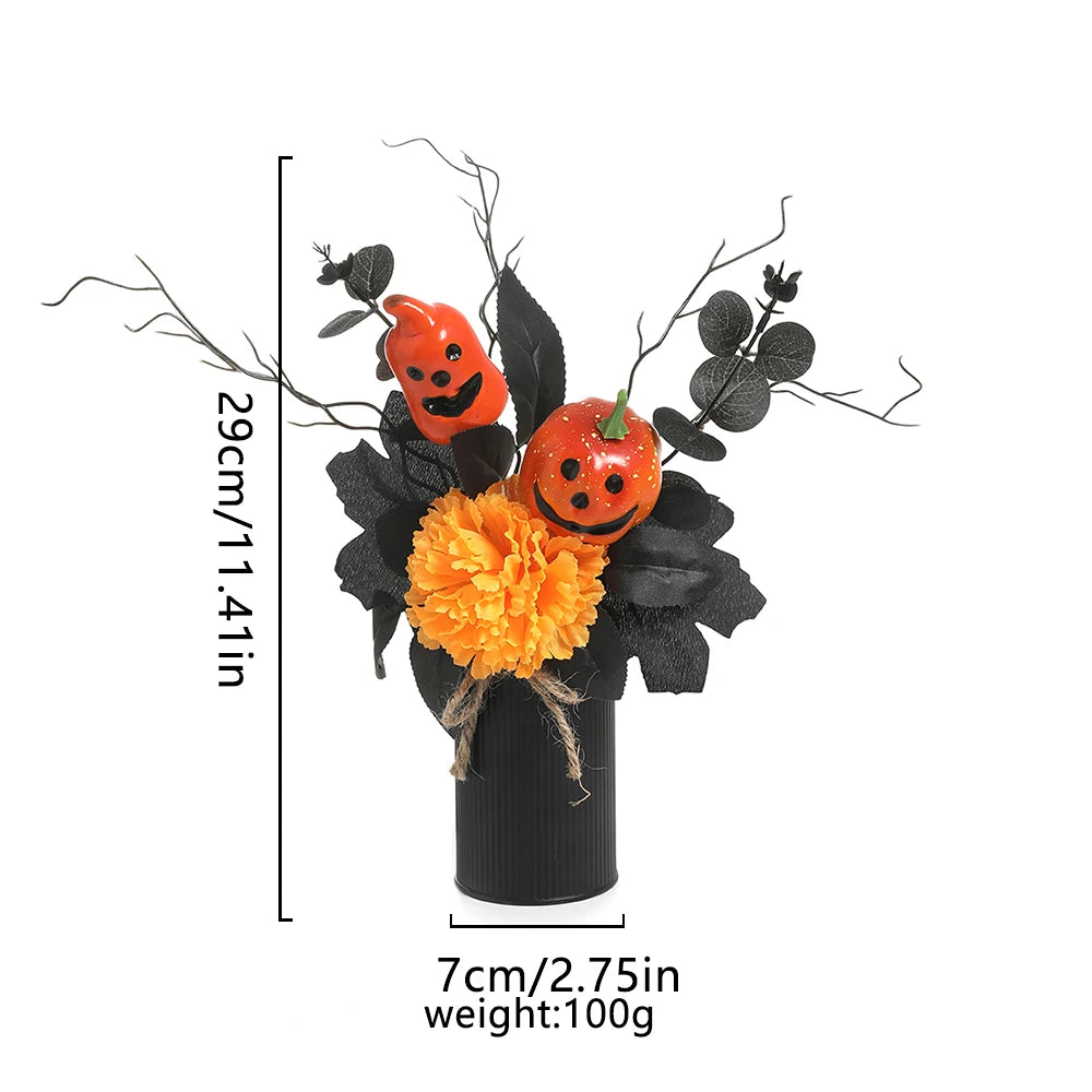 Halloween Home Room Decoration Simulation Pumpkin Maple Leaf Flower Table Decor, Halloween Pumpkin Barrel Decoration Props