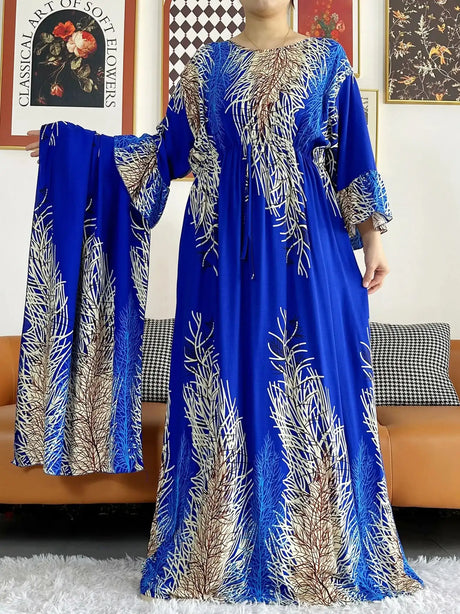 New Style African Dashiki Print Long Sleeve Loose Cotton Elegant Women  Abaya Long Dress Summer Maxi Casual Dresses Vestidos - Lootquake