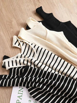 Top Women's loose-fitting striped, spicy Casual Sleeveless Top with round neckline and off-the-shoulder outdoor tank top, summer - Lootquake