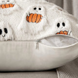 Halloween Decor for Bedroom Bed Living Room Sofa Cushion Cover White45X45CMCute Ghost Pumpkin Plush Faux Fur Pillow Covers Soft