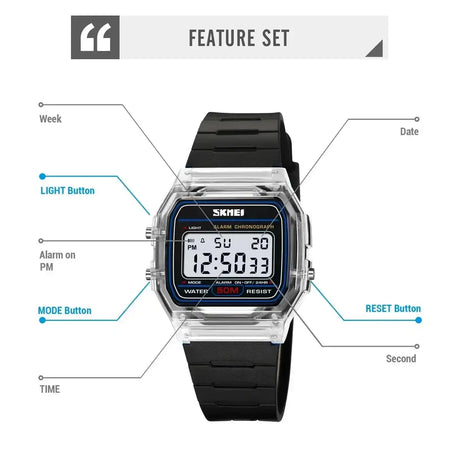 SKMEI Transparent TPU Strap Ladies Wristwatch Shockproof Back Light Display Stopwatch Digital Watches Women 2056 reloj mujer - Lootquake