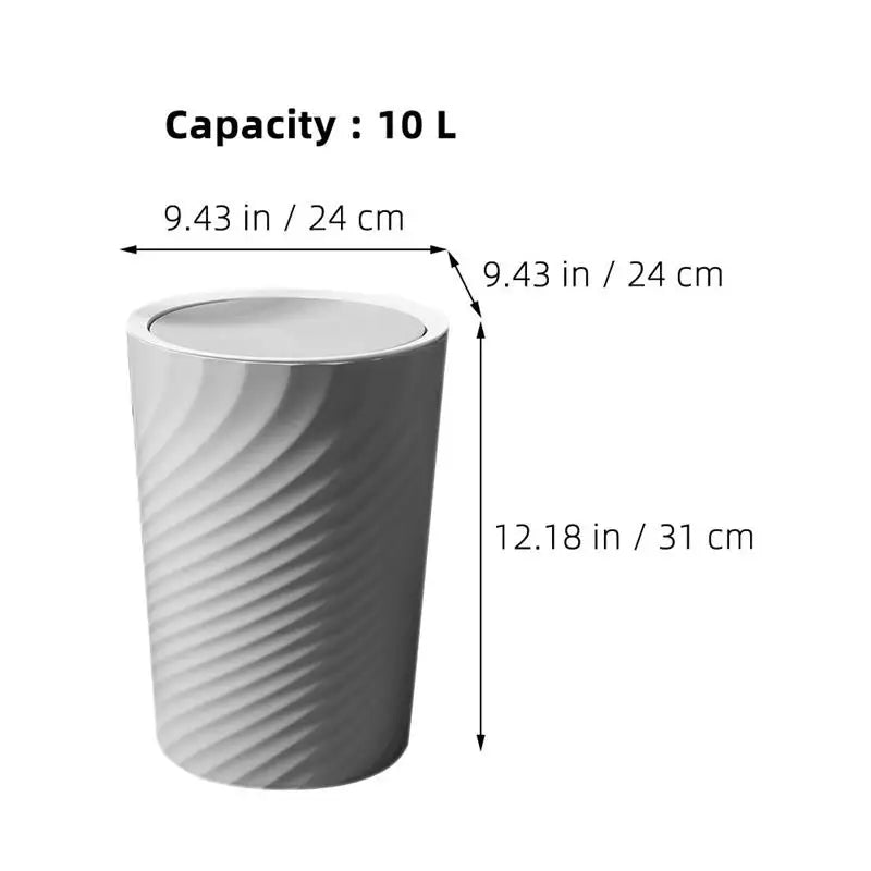 10L-12L Trash Bin with Swing Lid Plastic Waste Basket Office Trash Household Living Room Can Waste Paper Rubbish Trash Can