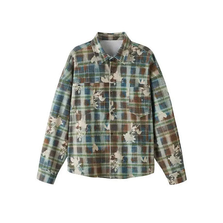 Corduroy Tie-Dye Long Sleeve Shirt - Trendy Vintage Style Button-Up for Men & Women Soft & Comfortable Fall Fashion Clothing Man - Lootquake