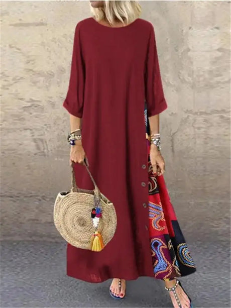 Women's Fashion Casual Loose Big Swing Half Sleeve Long Dress Floral Holiday Maxi Dress Plus Size Vestidos Longos Robe - Lootquake