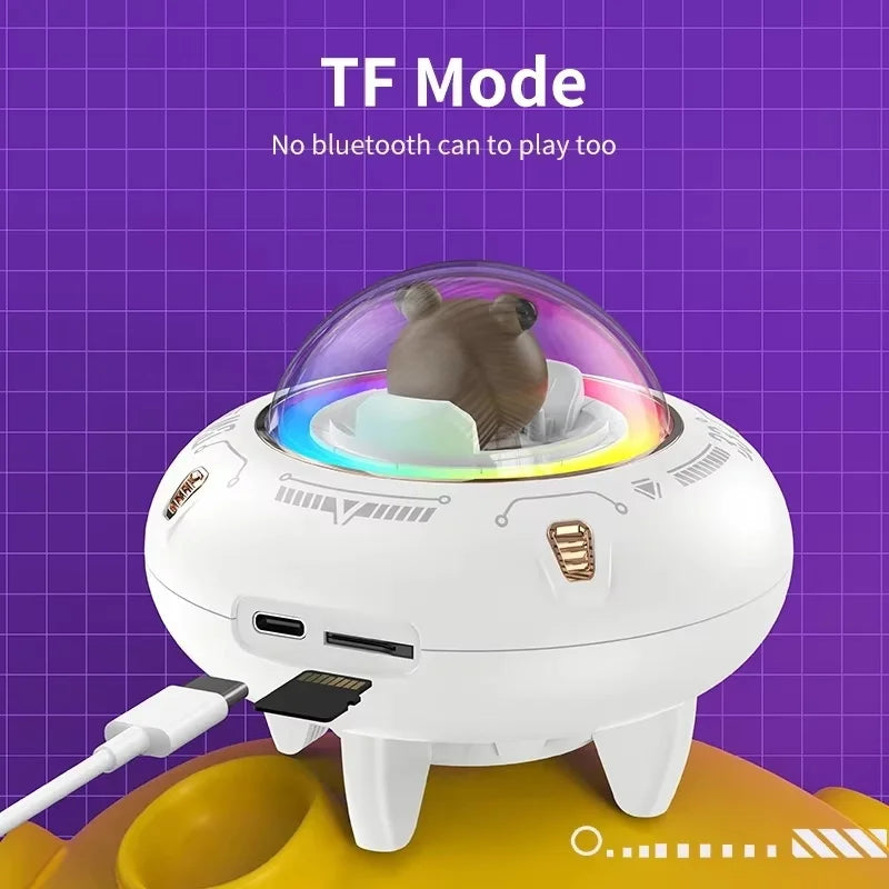 Mini haut-parleur portable Bluetooth avec éclairage LED RGB, design OVNI, vaisseau spatial, haut-parleur sans fil, idéal comme cadeau, compatible TF