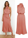 Vestido largo sin mangas de satén de seda de alta gama de verano para mujer, elegante vestido de noche para celebridades, ropa de fiesta para mujer