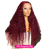 30" Curly Burgundy & Chocolate Brown 13x6 HD Lace Frontal Wig | 99J Colored Human Hair Wig for Women | Deep Wave