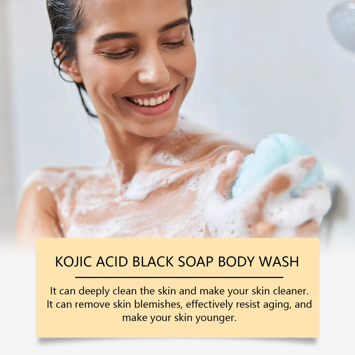 Gel de ducha con colágeno, aclara el cuerpo, aclara las líneas finas, controla la grasa, mantiene la piel fresca y duradera, hidrata y exfolia. Gel de ducha con ácido kójico.