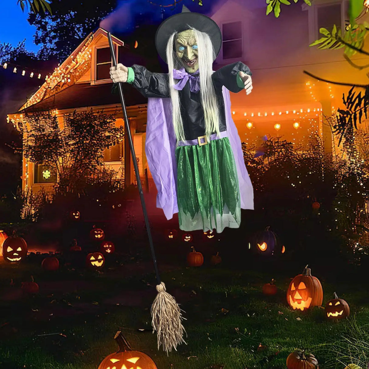 Halloween Flying Witch Decor Hovering Flying Witch Decorations with Scary Sound Halloween Props Horror Themed Scary Props