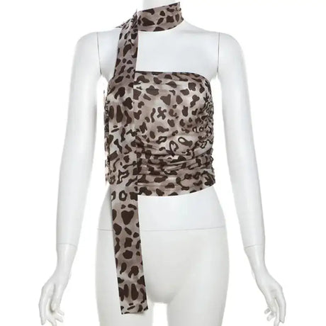 Women's Sleeveless Top Summer Fashion Leopard Print Slim Strapless Backless Scarf Tube Tops Retro Sexy Vest - Lootquake