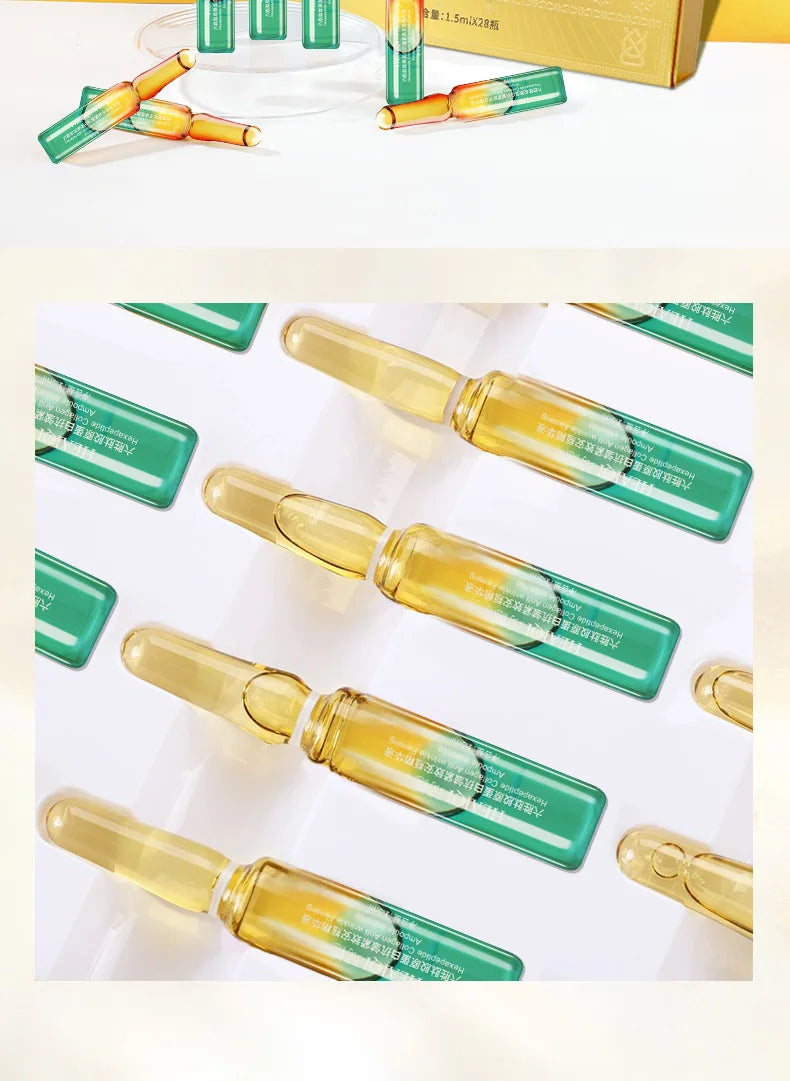 Kit de salón de belleza líquido con 28 ampollas reafirmantes antiarrugas de colágeno de seis péptidos, esencia antiedad y líneas ligeras.
