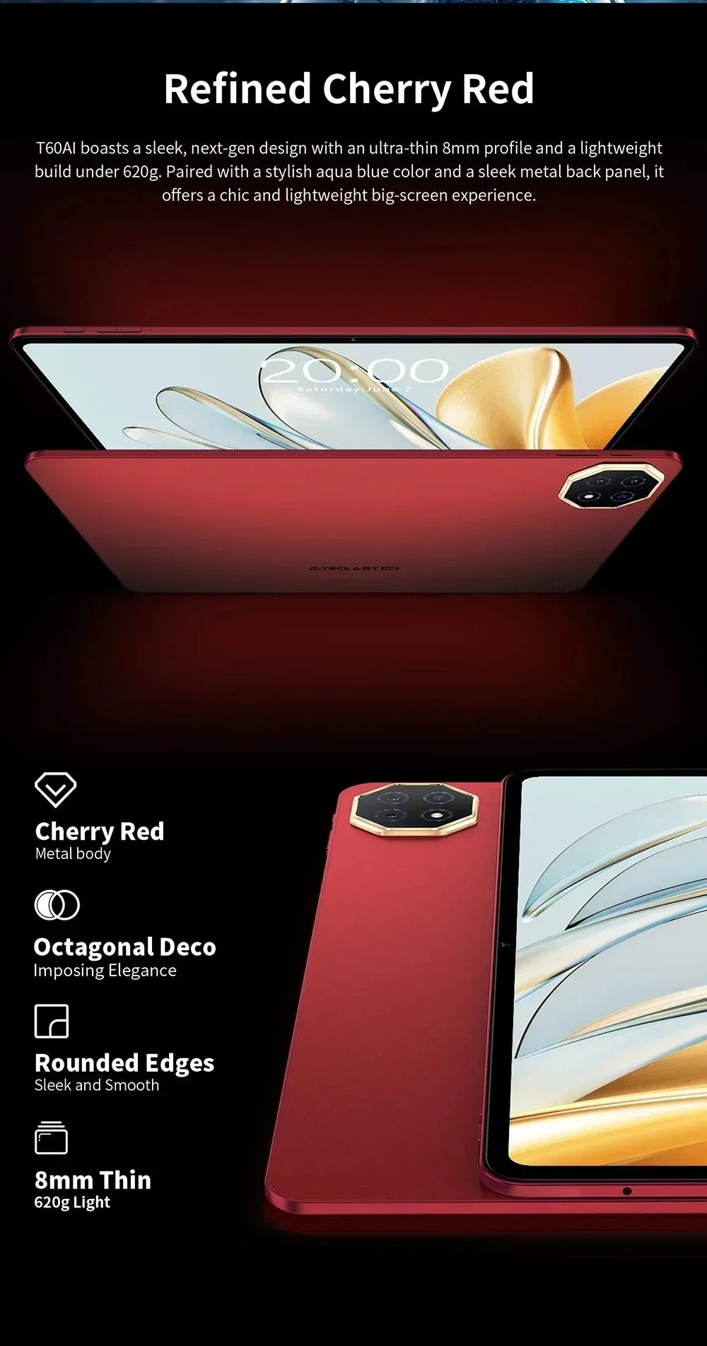 Nouvelle tablette Teclast T60 AI Allwinner A733 Octa-Core 12 pouces 2K HD TDDI écran 6 Go RAM 128 Go ROM Android 15 WiFi6 8000 mAh 13MP + 5MP