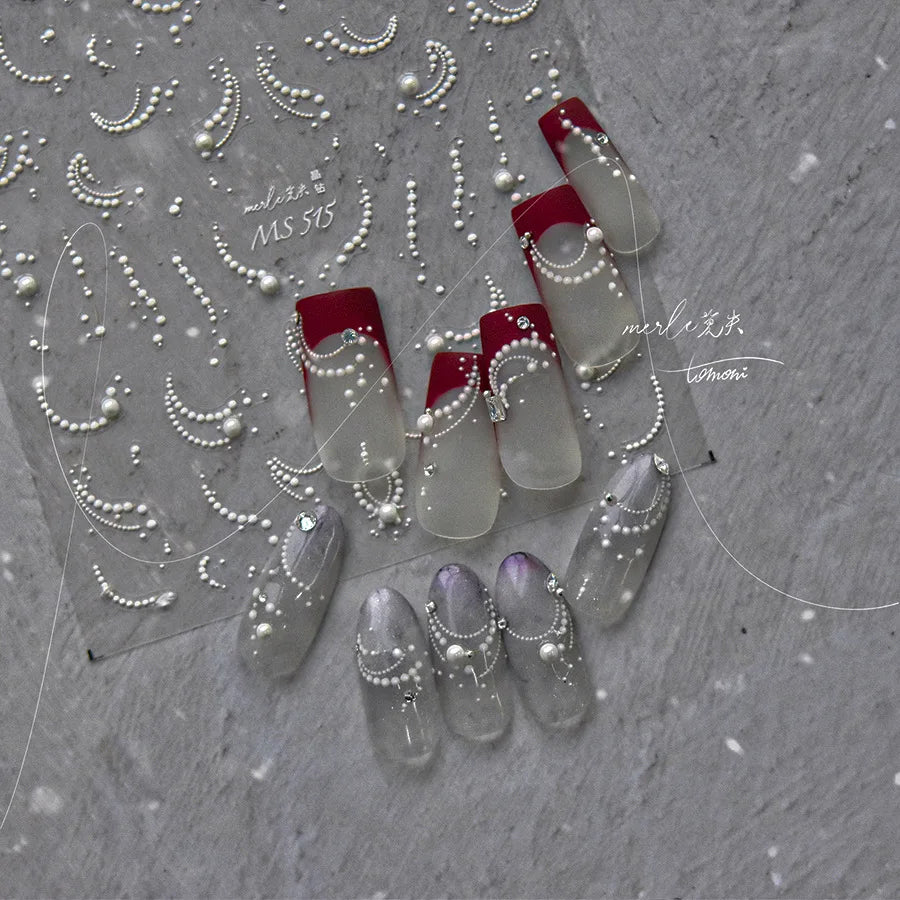 Luxury Crystal Diamond Nail Stickers Classic White Elegant French Pearl Lines Self Adhesive Nail Decorations Stickers DIY Decals