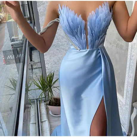 White Angel Feather Dress Luxury Design Women's Off Shoulder Elegant Long Dress Halloween Christmas Party Evening Wedding Dress - Lootquake