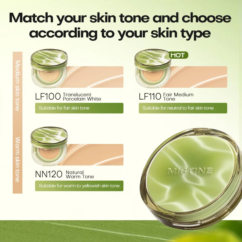 Base de maquillaje Mistine Air Cushion con acabado natural y húmedo, crema hidratante y nutritiva en polvo para piel seca, 13 g x 2