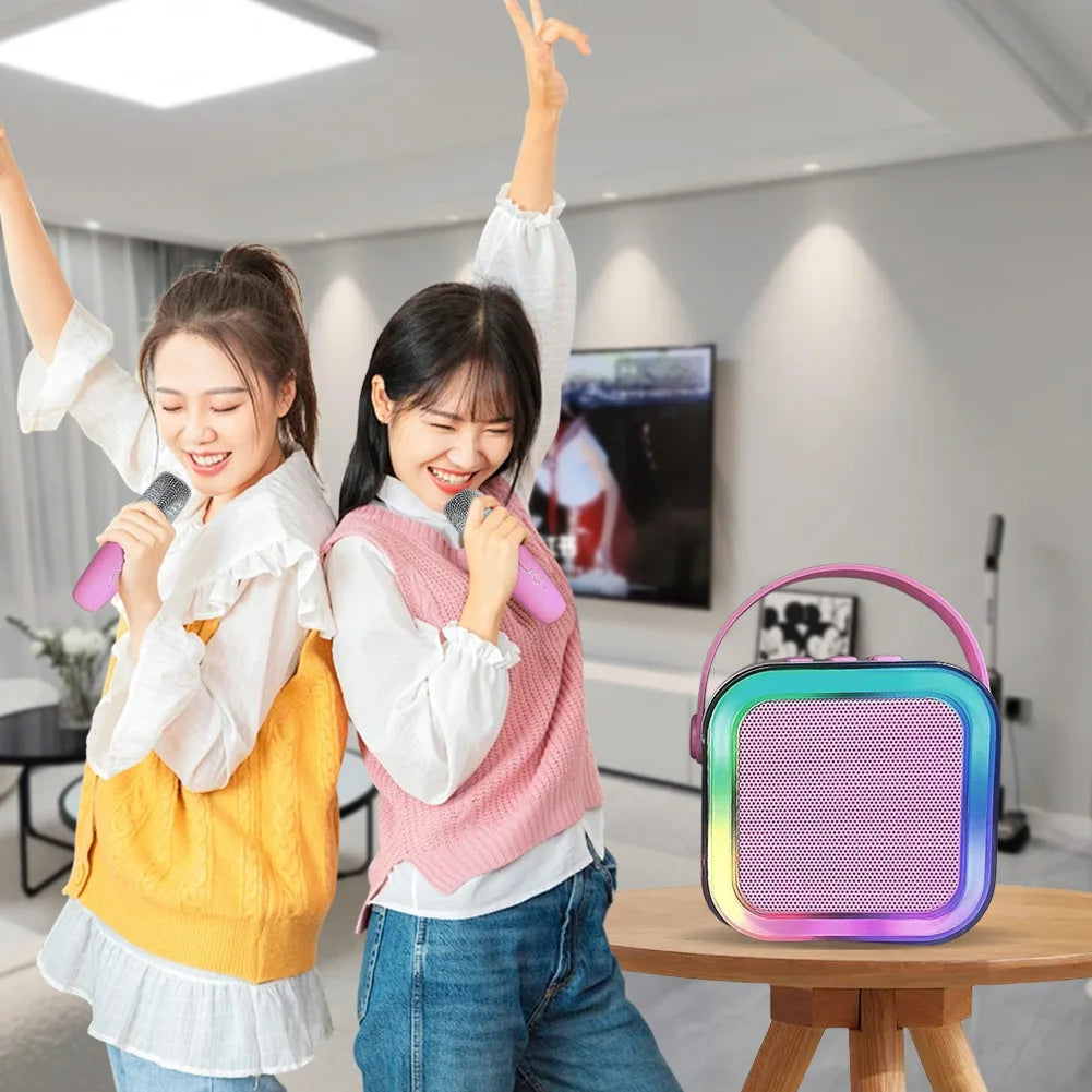 Máquina de karaoke Bluetooth 5.3 con micrófono inalámbrico y luces LED ajustables, mini altavoz para niños y adultos.