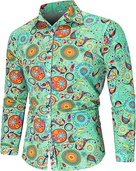 Fashionable Men's 70s Disco Shirts Casual Shirts Floral Vintage Long Sleeve Shirts Button Lapel Cardigan Mens Oversized Shirts - Lootquake