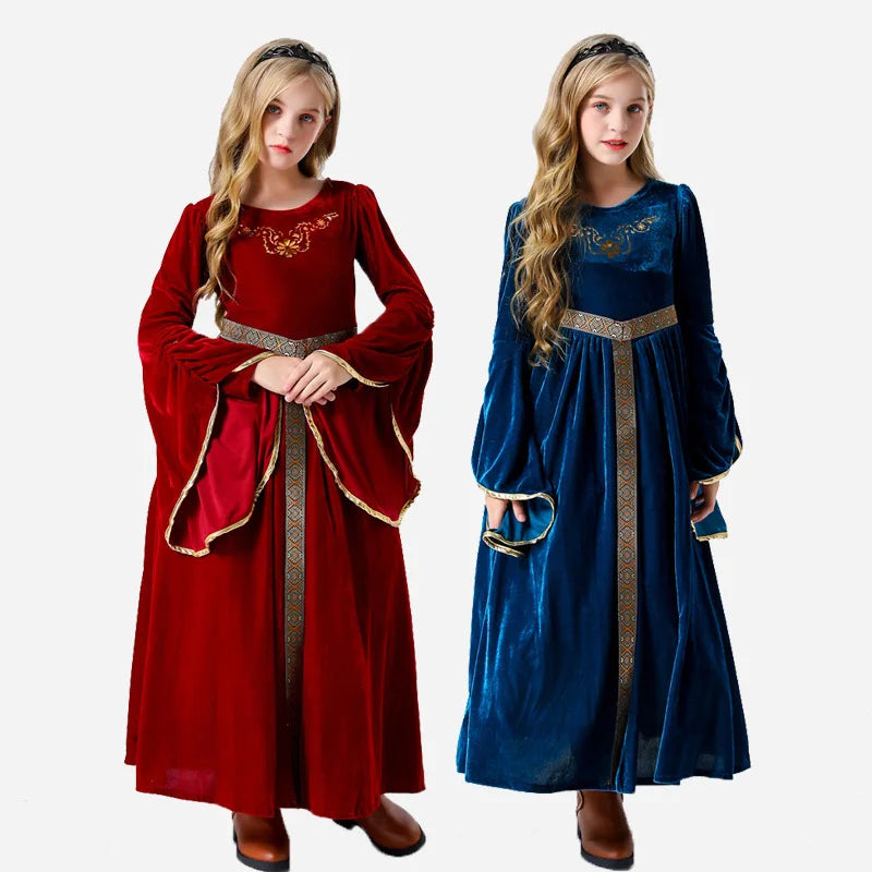 Halloween costume retro palace ball trumpet sleeves cosplay children's performance clothes European medieval costume complete