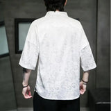 M-5XL Plus Size Men Dragon Pattern Shirt Short Sleeve V Neck Summer Streetwear Stain Chinese Pullover Blouse for Men XXXXXL - Lootquake