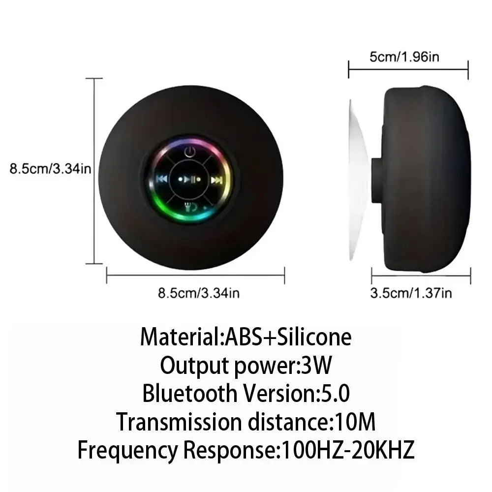 Altavoz Bluetooth impermeable con luces LED, altavoz de ducha inalámbrico portátil con ventosa para baño, viajes al aire libre