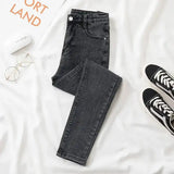 Black Grey Jeans Women's Slimming Cropped Pants Chic Versatile Student Short Trousers Long Pants Slim Fit Sihouette Smoothing - Lootquake