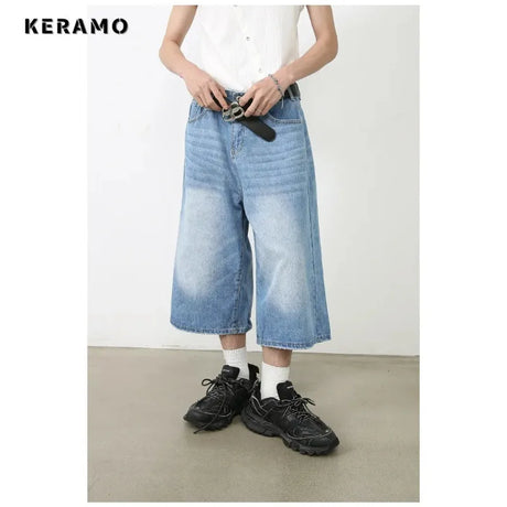 Vintage Streetwear Women Jeans 2024 Summer Loose Male Wide Leg Knee Length Shorts Men's Oversize Fashion Denim Trouser Pants Y2K - Lootquake