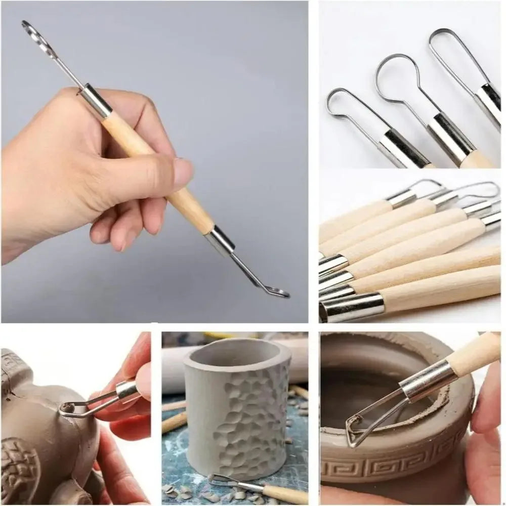 Double-Sided Clay Sculpting Tools Wooden Handle Clays Tool Pottery Sculpture for Ceramic Wax Pottery Carving Modeling Supplies
