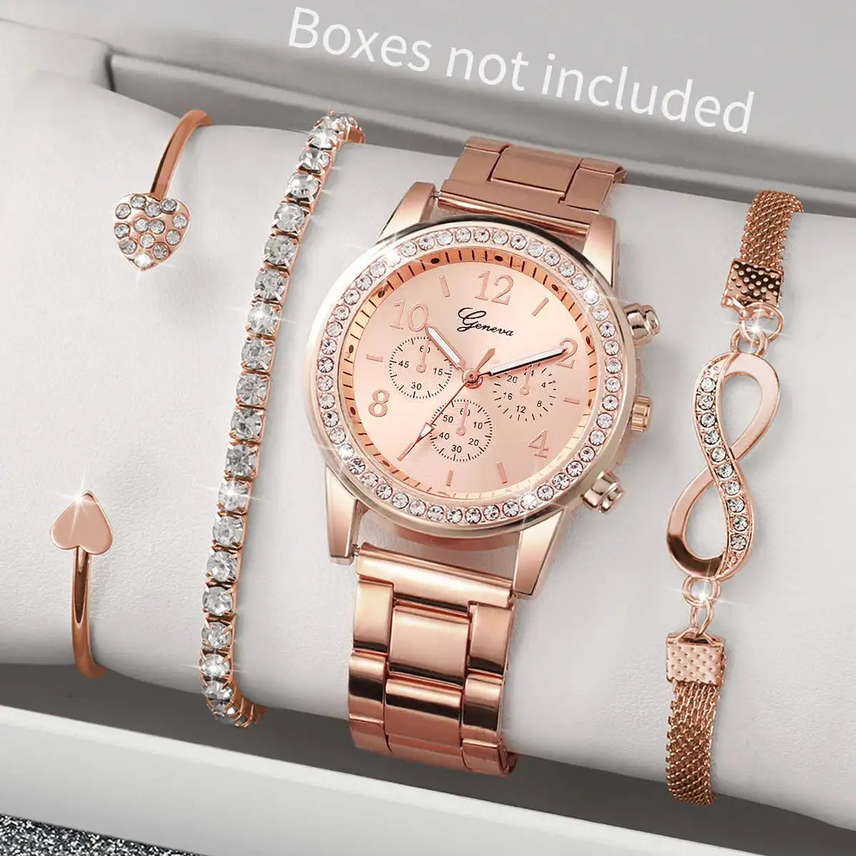 4PCS Fashion Women Watch Luxury Rhinestone Steel Band Ladies Quartz Watch Bracelet Set Relogio Feminino（Without Box） - Lootquake