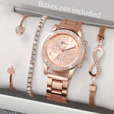 4PCS Fashion Women Watch Luxury Rhinestone Steel Band Ladies Quartz Watch Bracelet Set Relogio Feminino（Without Box） - Lootquake