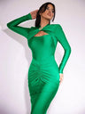 GACVGA Sexy Hollow Out Ruched Maxi Dress For Women 2024 Autumn Winter Long Sleeve Slit Slim Elegant Party Evening Long Dress