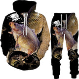 New 3D Fishing Art Print Casual Couple Hoodies Outfits Hip Hop Streetwear Hooded Sweatshirt+Sweat Pants Men's Tracksuit Set - Lootquake