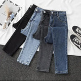 Black Grey Jeans Women's Slimming Cropped Pants Chic Versatile Student Short Trousers Long Pants Slim Fit Sihouette Smoothing - Lootquake