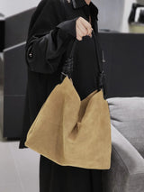 All-Match Chamois Matte Suede Cowhide Leather Tote | Large Capacity Designer Maillard Dressing Coffee Winter Ladies Handbag