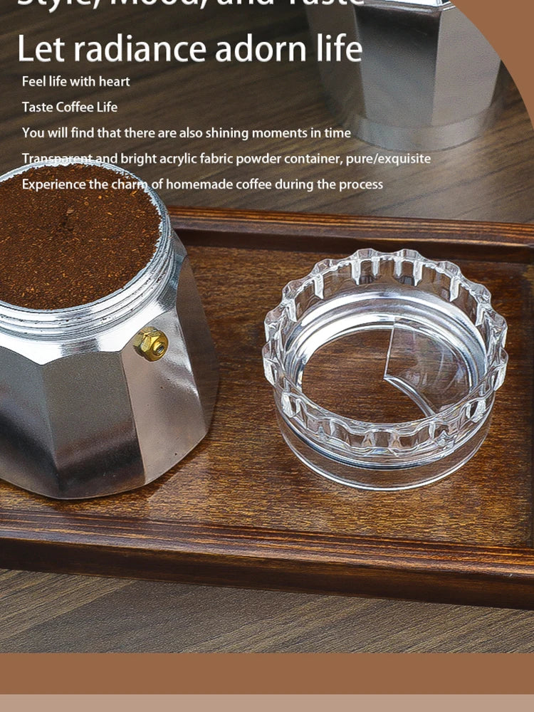 Mocha pot powder dispenser, fabric powder dispenser, powder pressing and filling tool