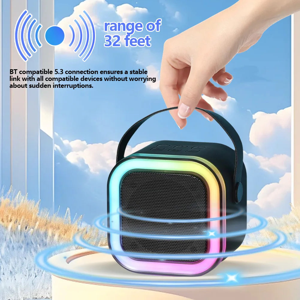 Máquina de karaoke Bluetooth 5.3 con micrófono inalámbrico y luces LED ajustables, mini altavoz para niños y adultos.