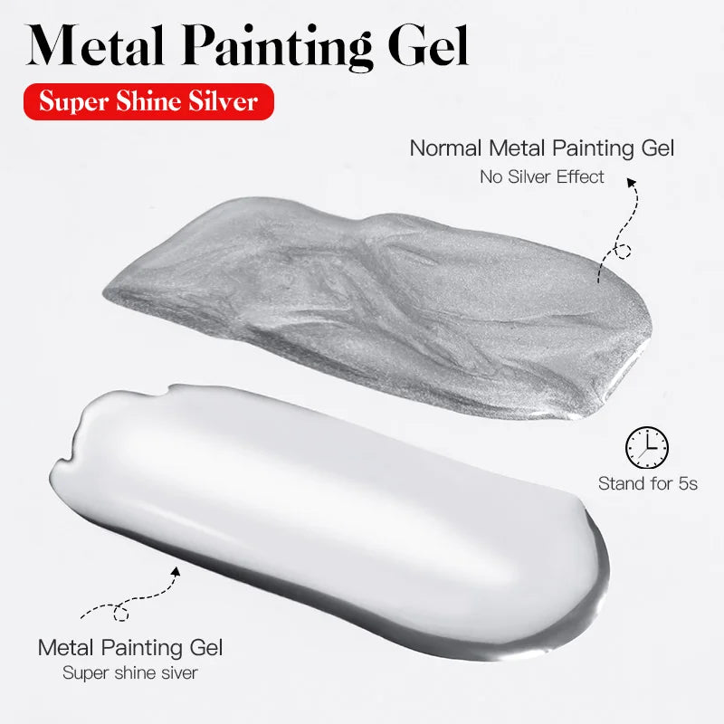 8ml Super Shine Silver Metal Painting Gel Nail Polish High-density Mirror Effect Semi Permanant Nail Art Manicure Varnish