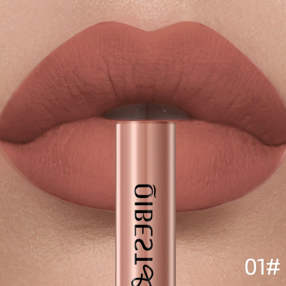 QIBEST Rouge à lèvres liquide mat Waterproof longue tenue Velours Gloss à lèvres Tube de teinte Pigment Nude mat Rouge à lèvres Maquillage des lèvres