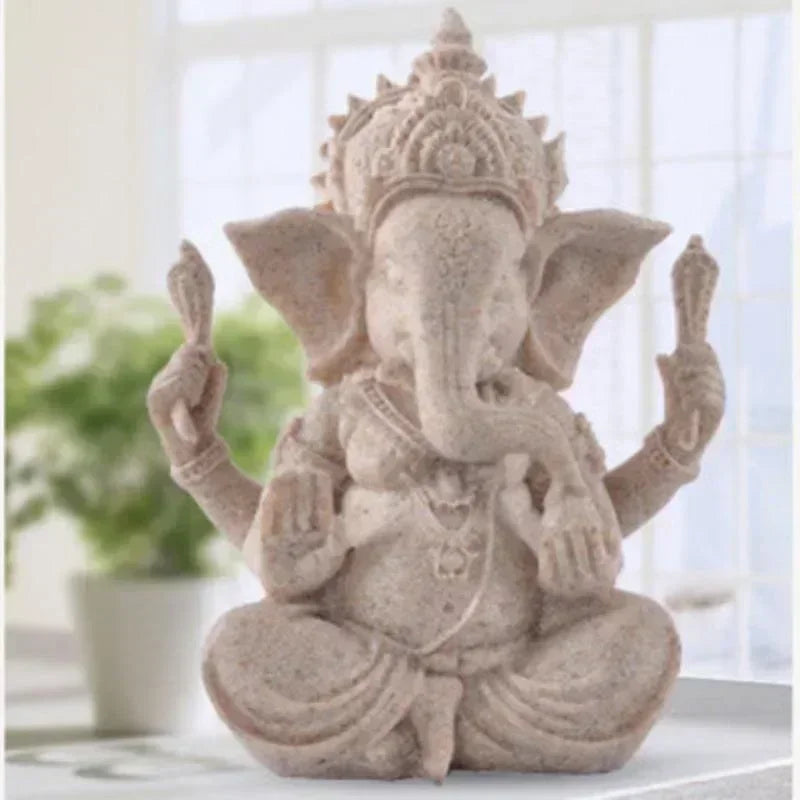 Estatua de elefante de Buda Ganesha de arenisca hecha a mano, escultura, figura para decoración del hogar y la sala de estar.