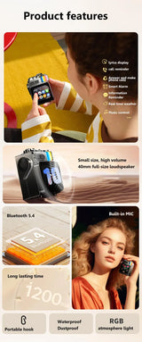 Mini haut-parleur Bluetooth intelligent à écran tactile, lecteur audio portable, appel mains libres sans fil, boîte à musique MP3, prise en charge de la lecture TF, contrôle par application