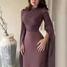 Fashion Satin Solid Robe Dress Ladies Temperament O-neck Slim Evening Dress Elegant Batwing Sleeves High Waist Pleats Long Dress - Lootquake