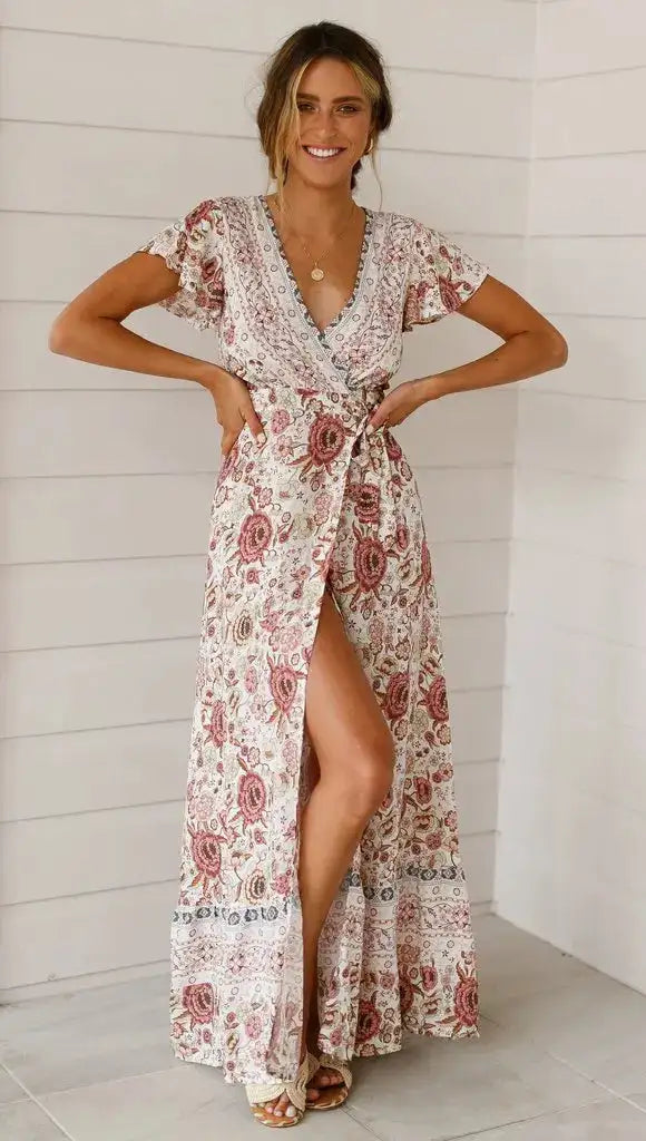 Vestido largo sexy con estampado de vacaciones de verano 2024 para mujer