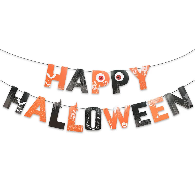 Halloween Party Paper Garland Bat Pumpkin Banner 2025 Happy Halloween Party Decoration for Home Trick or Treat Hanging Pendants