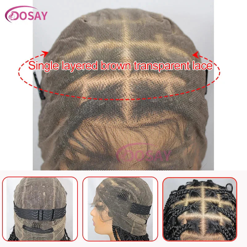 36" Butterfly Braided Full Lace Wig | Honey Blonde & Burgundy Goddess Locs | Synthetic Box Braids | Transparent Lace