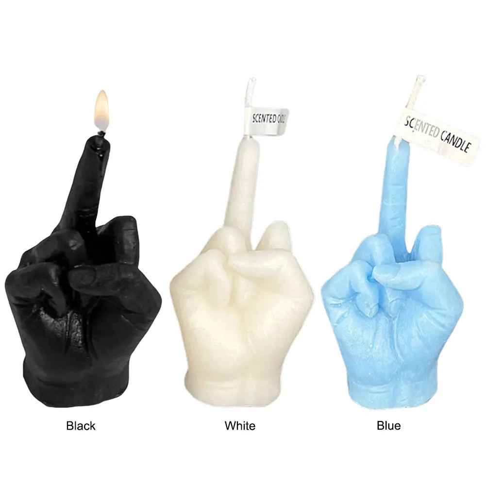 Vela perfumada con forma de dedo medio, divertida estatua de vela, decoración de escritorio, vela con gesto de la mano para el hogar y el dormitorio.