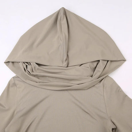 Women's Hooded Crop Tops Autumn Solid Color Long Sleeve Cowl Neck Slim Fit Short T-Shirt Streetwear Sporty Basics Tees - Lootquake