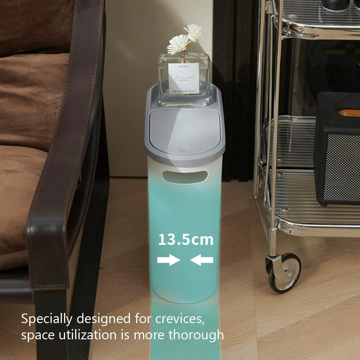 Bathroom Trash Can with Lid Large Capacity Home Creative Gap Bin Press Type Garbage Can Plastic Basket Room Kitchen Garbage Bin