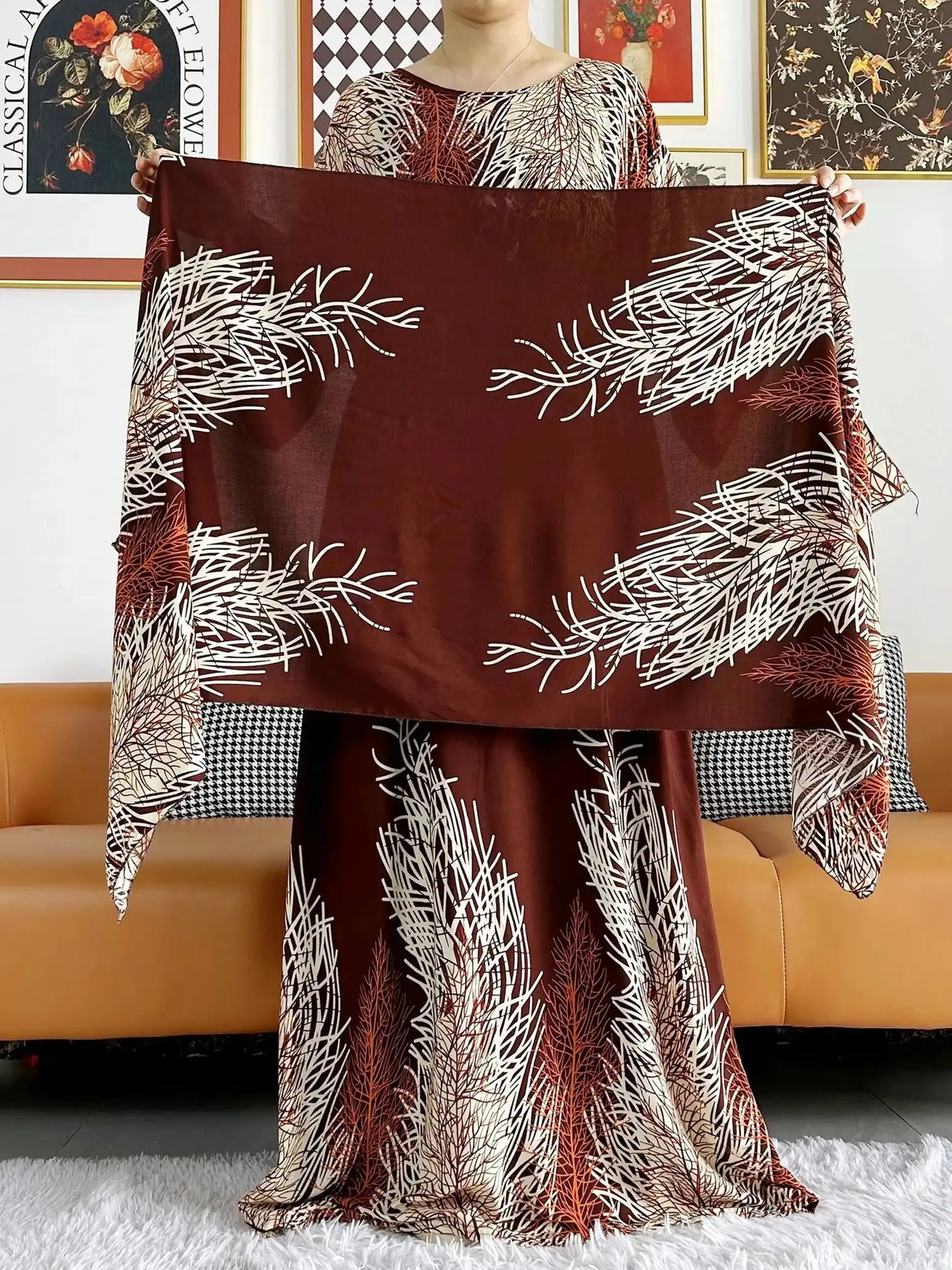 Vestido largo Abaya de algodón suelto de manga larga con estampado dashiki africano de nuevo estilo para mujer, vestido informal de verano