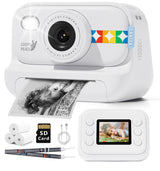 Kids Instant Print Camera -Black & White Print Toddler Birthday Gift Portable Thermal Paper HD Digital Video Printer