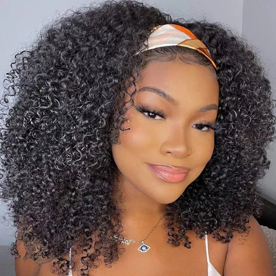 180% Density Kinky Jerry Curly Headband Wig | Glueless Peruvian Human Hair